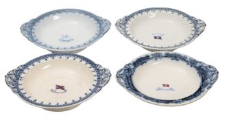 Four early 20th century Cauldon Ware (Liverpool) blue and white transfer shipping line tureens,