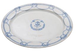 A 19th century Davenport Ironstone blue and white meat plate of 'Marine' pattern, circa 1860s,