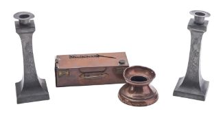 A Trinity House Boat Gear brass and copper 'Matches and Wick' and 'Lamp Oil' box, 19cm long,