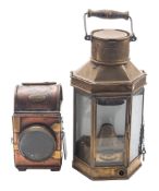 A Bulpitt & Sons, Birmingham brass bulkhead lamp, maker's plate to chimney dated 1927,