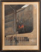 R.P. Hutchinson (British, 20th Century) 'Dry Dock - Queen Mary's Rudder' Watercolour