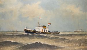 Haaike Abraham Jaarsma (Dutch 19th/20th Century) - The Tugboat 'ENGELAND' - Oil on board -