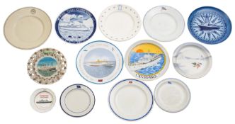 A group of various shipping line commemorative plates and miscellaneous shipping line plates