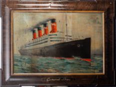An early 20th century tinplate 'Cunard Line' advertising sign: with central polychrome lithograph