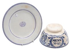 A Victorian 'No.41. blue and white mess bowl,