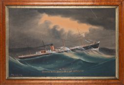 Charles Kensington (British fl 1884-1920) - `S.S. Virginian, crossing the North Atlantic in a gale