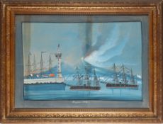 19th Century Neapolitan school - Scenes of Mount Vesuvius erupting from the bay of Naples -