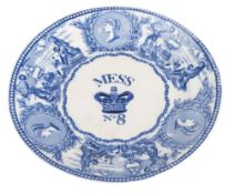 A Victorian blue and white mess plate