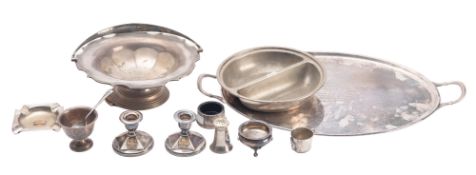 A pair of Mappjn & Webb silver plated desk candlesticks with enamel SS 'Ormande' crest,