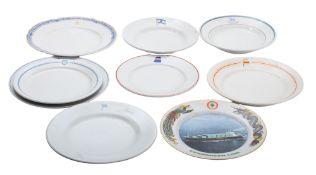 A group of nine pieces of various foreign shipping line tableware,