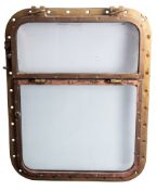A rectangular bronze porthole, with folding quarter top section, unsigned,