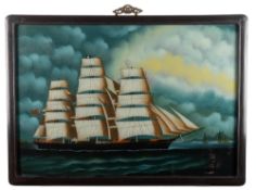 Chinese School, 19th/20th Century - A ship portrait - Reverse glass painting - 44 x 64cm,