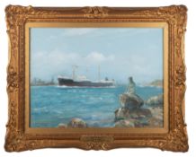 Frank Henry Mason (British, 1875-1965) - 'ASTRALITY' leaving Copenhagen - Watercolour -