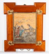 A stained wood and decorated tripartite dressing table mirror,