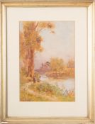 Walter Stuart Lloyd (British, 1845-1959) - Figures by a river - Watercolour on paper - 32 x 21.