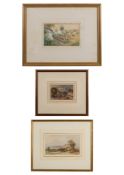 19th Century English school - 'Peasant folk by the river at Abbeville' - Watercolour on paper -
