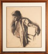 20th Century school - A portrait study of a gentleman in an open shirt - Chalk on paper -