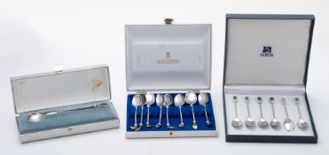 A cased set of Danish silver teaspoons, matching spoon and cased set of silver plated coffee spoons.