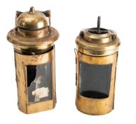 Two late 19th/early 20th century brass binnacle lamps,