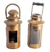 Two late 19th/early 20th century brass binnacle lamps,