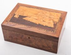 A late 19th century Trinity House burr walnut and oak inlaid workbox,