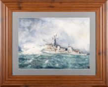 Brian Huby (20th Century) - 'Typhoon Season HMS Caprice 1945' - Watercolour on paper - Signed