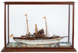 A late 19th/early 20th century cased model of the steam yacht 'Mallard',