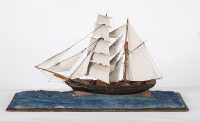 A late 19th/early 20th century scratch built waterline model of a brig,