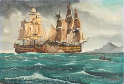 Guibergia (?) (20th Century) - 'Men O' War - Oil on canvas - Signed lower right - 50 x 73cm