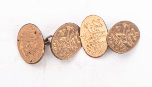 HMS 'Hood'. A pair of oval rolled gold cufflinks with ship's crest and stamped 'HMS Hood. 1859'.