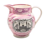 A Victorian Garrison Pottery Sunderland lustre jug with 'Northumberland '74' decoration to one side