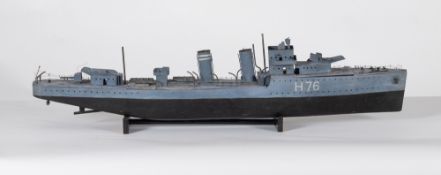 An mid 20th century scratch built model of the Royal Navy F-class destroyer HMS 'Fury (H76),