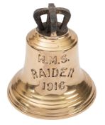 The ship's bell from the Royal Navy R-class destroyer HMS 'Raider' 1916,