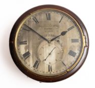 A 19th century mahogany wall clock formerly of Great Basses Reef Lighthouse, Sri Lanka,