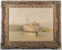 William Gibbons (act 1858-1892) - A moored hulk in a harbour - Oil on canvas - Signed lower