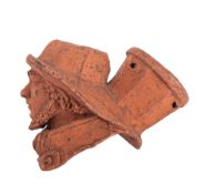 A rare late 19th century terracotta fisherman's head pipe bowl, modelled wearing a sou'wester,