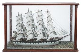 A late 19th century cased scale model of the four masted sailing ship 'Cirlie' London,
