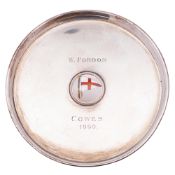 A Royal Yacht Squadron circular silver and enamel dish, maker CF ,