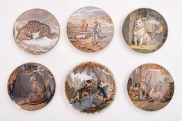 A group of six Prattware potlids, including 'High Life', 'Low Life',