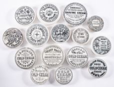 A group of fifteen various potlids for Cold Creams, Toothpaste and Shaving cream etc,