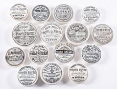 A group of fifteen various potlids for 'Cherry Toothpaste', 'Cold Cream' etc,
