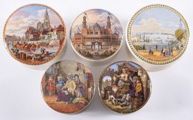 A group of six Prattware potlids and bases, including 'Paris Exhibition 1878',