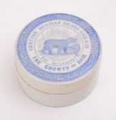 A Victorian Prattware 'Genuine Bear's Grease For Increasing The Growth of The Hair' potlid and base
