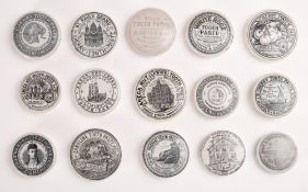 A group of fifteen various potlids , including 'St Paul's Band Cherry Toothpaste',