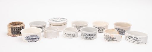 A collection of various potted meat/paste pots, including one for 'The Cathedral Dairy Company ,