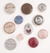 A group of eleven various potlids, including 'Rimmel's Cream of Almonds',