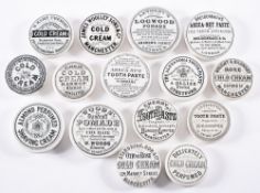 A group of fifteen various potlids for Cold Creams, Toothpaste and Shaving cream etc,