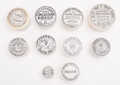 Ten various Cold Cream and Tooth Paste potlids and bases,