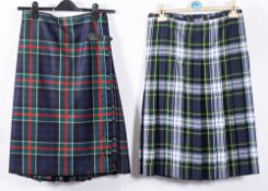 Two 20th Century hand sewn kilts. One of Colquhoun, the other Gordon Dress, both 65cm long.