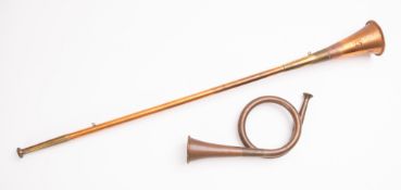 A 20th Century copper and brass mounted coaching horn.